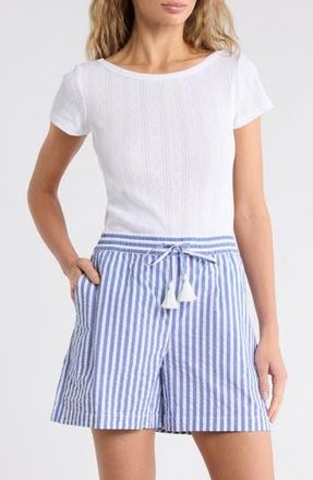 Splendid Boat Neck Pointelle T-Shirt in White at Nordstrom Rack, Size Large