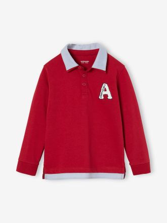 Vertbaudet Gestreiftes Jungen-Poloshirt, Lageneffekt dunkelrot