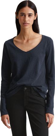 Marc O'Polo Denim Langarmshirt MARC OPOLO DENIM, Damen, Gr. XL, blau (scandinavian blau), Jersey, Obermaterial: 100% Baumwolle, unifarben, figurbetont h&uuml;ftlang, tiefer 