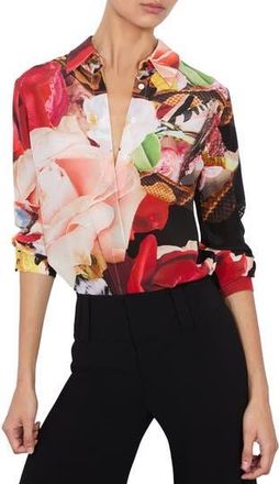 Alice & Olivia Willa Floral Silk Button-Up Shirt in Thrive at Nordstrom Rack, Size X-Small