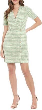 London Times Short Sleeve Boucl&eacute; Faux Wrap Dress in Green at Nordstrom Rack, Size 12