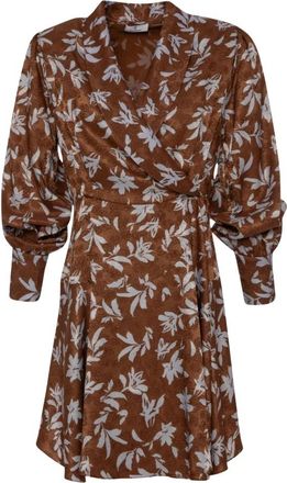 Fracomina Bloemenprint Wikkeljurk - Dames - Wikkelkleedje - Bruin - M - Polyester - Kleedjes