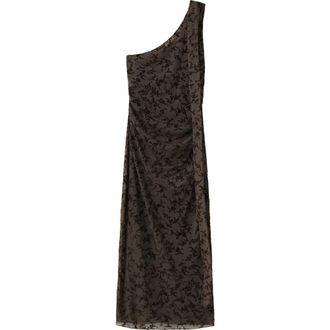Mango One-Shoulder Tie Neck Devor&eacute; Dress in Brown at Nordstrom, Size 10