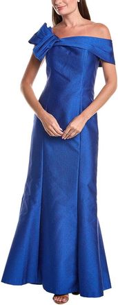 Teri Jon by Rickie Freeman Teri Jon By Rickie Freeman Metallic Jacquard Asymmetrical Neck Bow Shoulder Gown