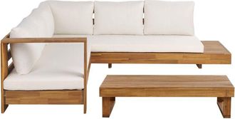 Beliani Conjunto De Jard&iacute;n Con Sof&aacute; Y Mesa De Centro Cojines Madera De Acacia Certificada Blanco Derecho Marettimo