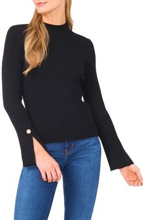 Ted Baker Mock Neck Split Cuff Ribbed Sweater in Rich Black at Nordstrom Rack, Size Medium