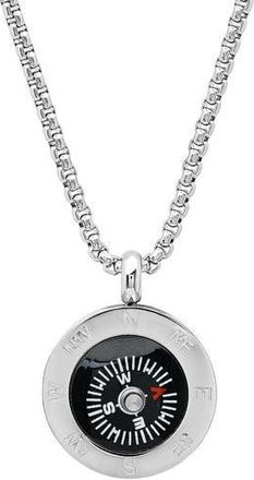Steeltime Mens Stainless Steel Compass Pendant Necklace in Silver at Nordstrom Rack