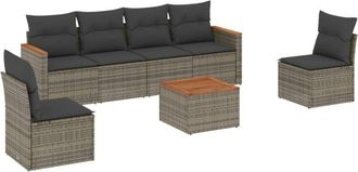 vidaXL Vidaxl - Set De Sof&aacute;s De Jard&iacute;n 7 Piezas Con Cojines Rat&aacute;n Pe Gris