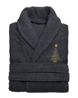 Linum Home Textiles Herringbone Weave Embroidered Holiday Bath Robe