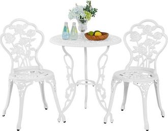 Yaheetech Yaheetech Conjunto De Mesa Y Sillas Exterior Vintage Juegos De Muebles De Jard&iacute;n De Aluminio Una Mesa Con Dos Sillas Para Balc&oacute;n Blanco