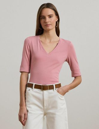 Ralph Lauren T-shirt met 3/4-mouwen en V-hals