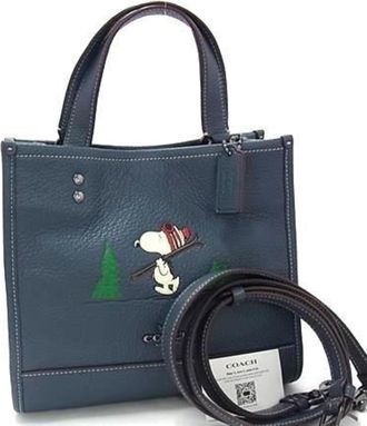 Coach Navy Leather Handbag Tote Bag (Pre-Owned)