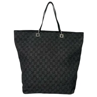 Gucci Black Canvas Leather Tote Bag (Pre-Owned)