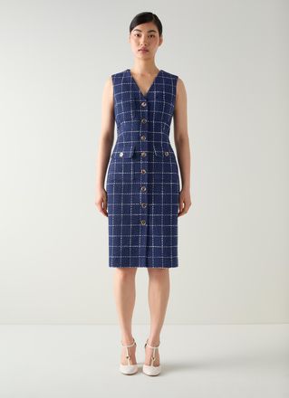 L.k. Bennett Womens DR VITA CHECK TWEED DRESS, MUL-NAVY/CREAM - White/Navy - Size 18 UK