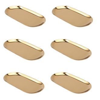 OEM 6 Bandejas Ovaladas De Metal Dorado Para Almacenamiento, Plato Punteado Para Frutas, Objetos Peque&ntilde;os, Bandeja Para Joyas