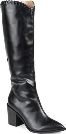 Journee Collection Daria Whipstitch Tall Vegan Leather Western Boot in Black at Nordstrom Rack, Size 12