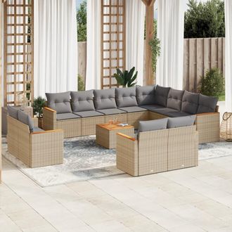 vidaXL Set Sof&aacute;s De Jard&iacute;n Con Cojines 13 Pzas Rat&aacute;n Sint&eacute;tico Beige Vidaxl