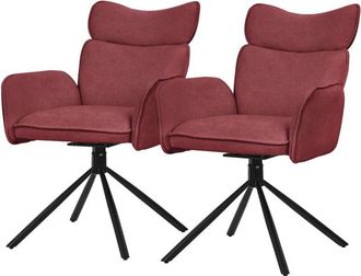 ML Design Ml-design Juego De 2x Sillas De Comedor Giratorias 360&deg; Con Funda De Tela Roja, Asiento De Sal&oacute;n Con Reposabrazos Y Respaldo, Mueble Tapizado Con Pata