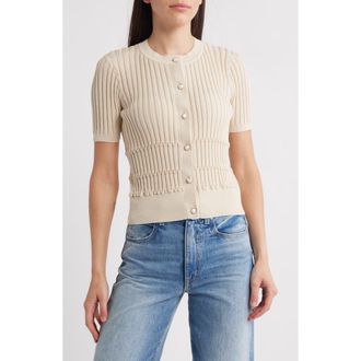 Rag & Bone Stacey Rib Short Sleeve Cotton Blend Cardigan in Oatmeal at Nordstrom Rack, Size Large