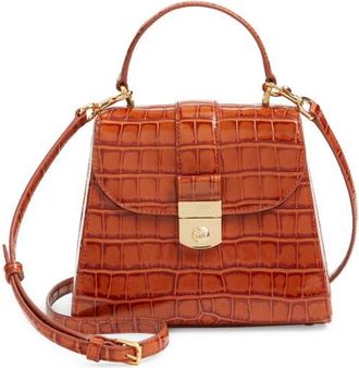 Veronica Beard Crest Lock Croc Embossed Leather Top Handle Bag in Praline at Nordstrom