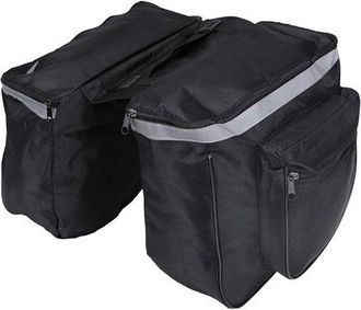 OEM Alforja Doble Para Bicicleta, Reflectores, 28 X 32 X 17 Cm, Bolsa Para Portaequipajes Resistente A Desgarros, Plegables O De Turismo, Negra