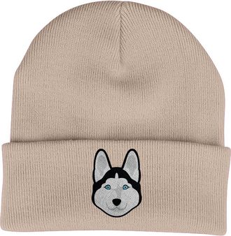 Bang Tidy Clothing Husky Beanie Hat - Dog Lovers Gifts for Women Men - Knitted Winter Hats - Embroidered - Acrylic - Sand