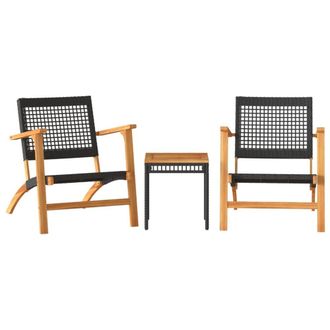 Berkfield Home 3 Piece Bistro Set Black Poly Rattan & Solid Wood Acacia