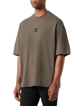 A|X Armani Exchange Mens Small A|x Logo Patch Oversized Fit Heavy Cotton Jersey Tee T-Shirt, Black Olive, L