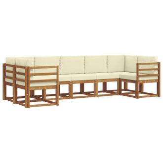 vidaXL Conjunto De Sof&aacute;s De Exterior Con Coj&iacute;n 7 Pcs Natural Y Crema Vidaxl