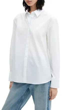 Mango Oversize Cotton Button-Up Shirt in Off White at Nordstrom, Size 4