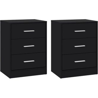 Woltu Set 2 Comodini a 3 Cassetti Cassetto, Nero - Woltu