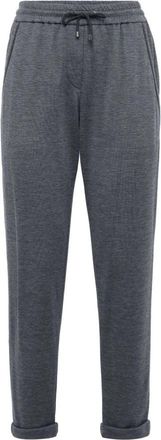Brunello Cucinelli Elegante Grijze Gebreide Broek - Dames - Sweatpants - Grijs - M - Katoen - Broeken