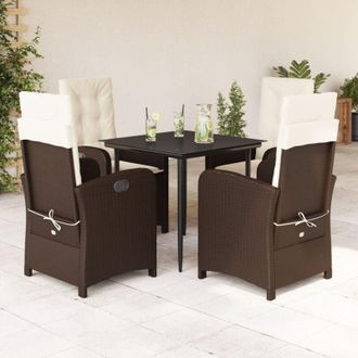 vidaXL Set Comedor De Jard&iacute;n 5 Piezas Y Cojines Rat&aacute;n Sint&eacute;tico Marr&oacute;n Vidaxl