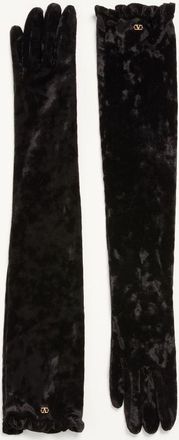 Valentino Garavani Guanti Lunghi VLogo Signature In Ciniglia Donna NERO/ORO 6