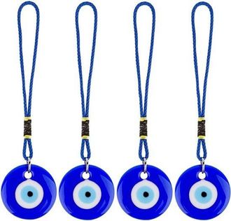OEM Amuleto De La Suerte De Cristal, Azul, Ojo Turco, Adorno Colgante, Protecci&oacute;n, 4 Piezas, Azul, Cuentas Para Espejo Retrovisor, Puerta O Pared