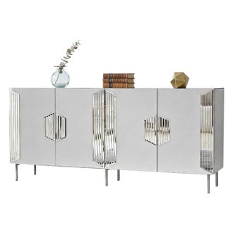 Dmora Aparador Trigolo, Alacena 4 Estantes, 4 Puertas, 8 Compartimientos, 180x40x80h Cm Blanco
