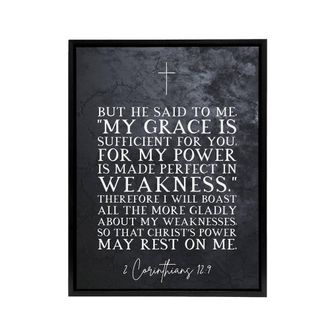 Artery8 Corinthians 12 9 Christian Bible Quote Framed Canvas Wall Art Print in Grey | Size: W24 x H32