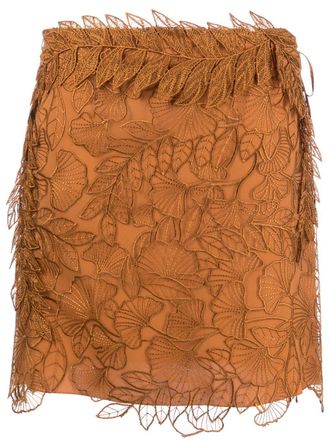 Alberta Ferretti floral-lace mini skirt - women - Silk/Acetate/Polyester - 42 - Brown