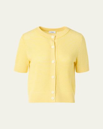 Akris Striped Mesh Knit Short-Sleeve Crewneck Cardigan