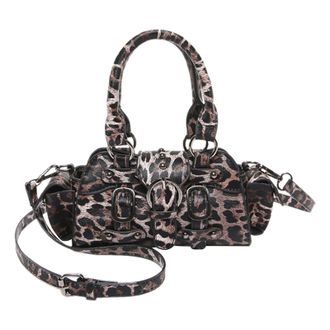 Generic Kexpery Womens PU handbag with leopard pattern, adjustable shoulder bag, studded details, for school, work and outings