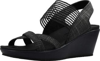Skechers Womens Beverlee High Tea Sandal,Black Sparkle Linen Gore Trim,6.5 UK