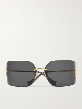 Miu Miu Eyewear Occhiali Da Sole In Metallo Dorato Con Montatura D-frame - Nero