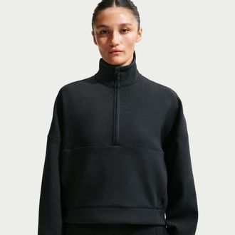 Nike Womens 24.7 ImpossiblySoft Dri-FIT Oversized 1/2-Zip Top in Black | HQ8188-010