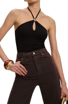 Reformation Juniper Brooch Jersey Halter Top in Black at Nordstrom, Size X-Small