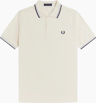 Fred Perry Mens Fred Perry Twin Tipped Polo Shirt Ecru/Dusky Blue/French Navy - Tan - Size: 44