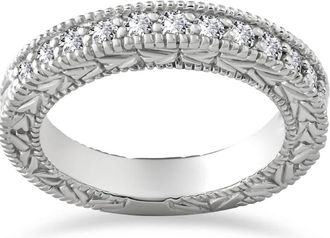 Pompeii3 1/4ct Lab Grown Diamond Vintage Wedding Ring 14K White Gold Size Selectable