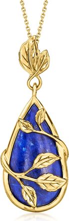 Ross-Simons Lapis Leaf Pendant Necklace in 18kt Gold Over Sterling