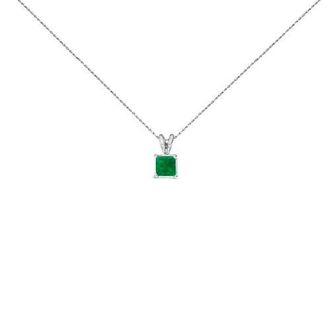 House of Brilliance 14K Gold 5x5 MM Square Shaped Gemstone Solitaire Pendant Necklace in Green Emerald | White at Nordstrom