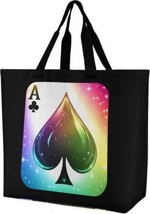 Generic Spades Poker Rainbow Tote Bag Reusable Grocery Shopping Bags Large Travel One Shoulder Handbag for Picnic Work