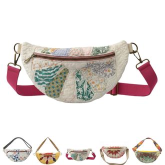 Generic Vintage-Inspired Patchwork Quilted Sling Bag, Patchwork Quilted Crossbody Bag, Bohemian Fabric Shoulder Satchel (B)